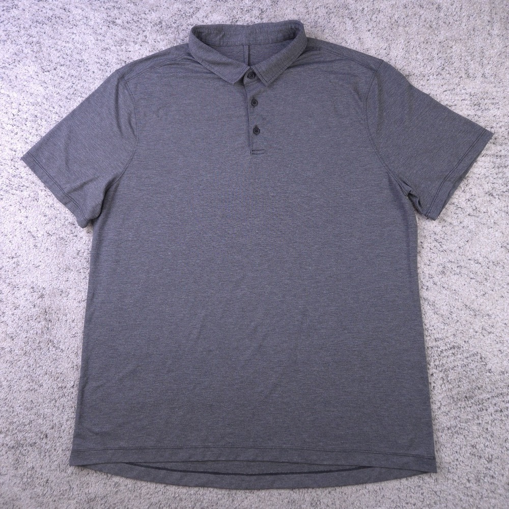 Lululemon Polo Shirt Mens XL Short Sleeve Stretch Collared Logo Charcoal Knit